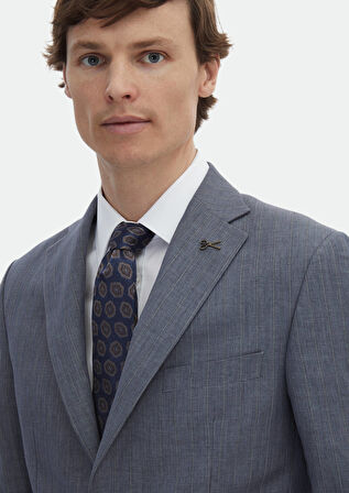 Gri Çizgili Zeroweight Slim Fit Keten Karışımlı Takım Elbise