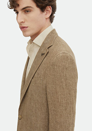 Vizon Desenli Shirt Shoulder Slim Fit %100 Keten Ceket