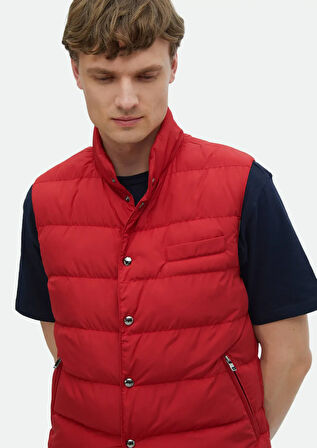 Kırmızı Regular Fit Dik Yaka Casual Dokuma Spor Yelek
