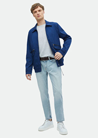 Lacivert Regular Fit Gömlek Yaka Casual Dokuma Mont