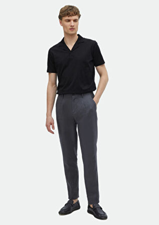 Siyah Düz Küba Yaka %100 Pamuk T-Shirt