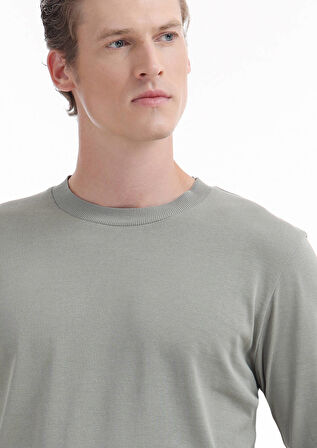 Açık Yeşil Düz Bisiklet Yaka %100 Pamuk T-Shirt