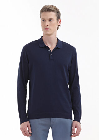 Lacivert Düz Polo Yaka %100 Pamuk T-Shirt