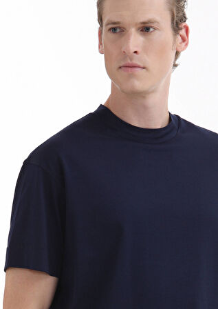 Lacivert Düz Bisiklet Yaka %100 Pamuk T-Shirt