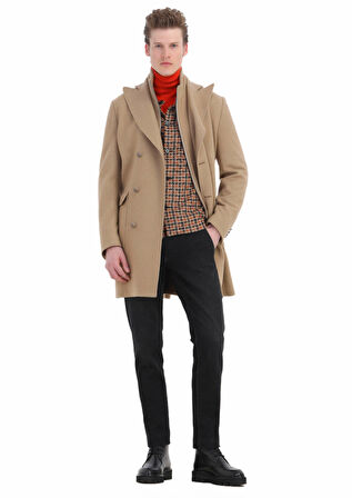 Turuncu Tam Balıkçı Yaka Jakarlı Yün Karışımlı Triko Kazak