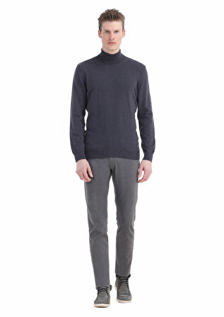 Mor Tam Balıkçı Yaka Jakarlı Yün Karışımlı Triko Kazak