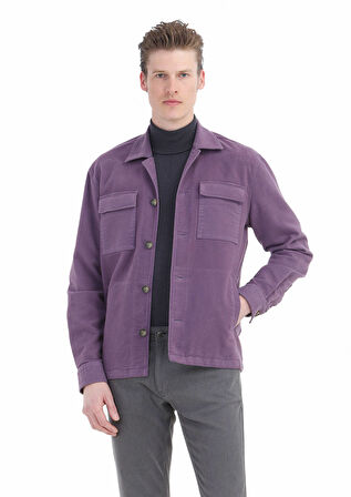 Mor Tam Balıkçı Yaka Jakarlı Yün Karışımlı Triko Kazak