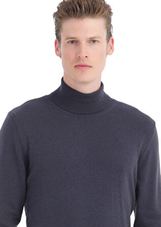 Mor Tam Balıkçı Yaka Jakarlı Yün Karışımlı Triko Kazak