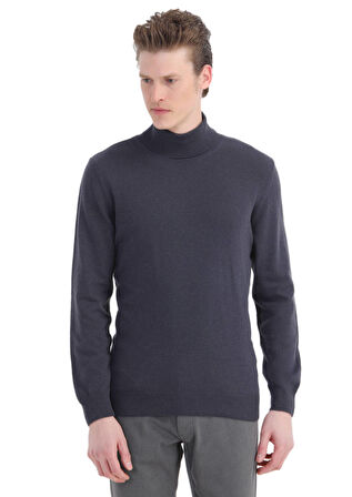 Mor Tam Balıkçı Yaka Jakarlı Yün Karışımlı Triko Kazak