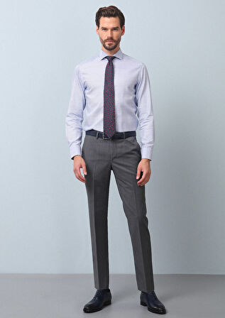 Gri Düz Kumaş Modern Fit Klasik %100 Yün Pantolon