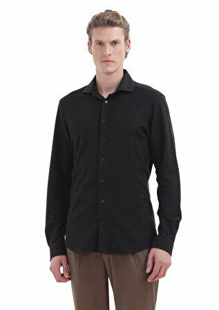 Siyah Düz Slim Fit Casual %100 Pamuk Gömlek