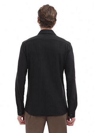 Siyah Düz Slim Fit Casual %100 Pamuk Gömlek