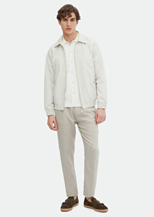 Ekru Regular Fit Gömlek Yaka Casual Dokuma Mont