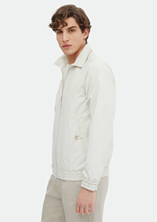 Ekru Regular Fit Gömlek Yaka Casual Dokuma Mont
