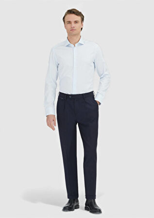 Açık Mavi Düz Slim Fit Dokuma Klasik %100 Pamuk Gömlek