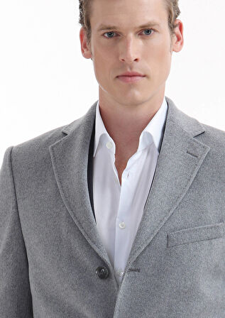 Gri Regular Fit Kelebek Yaka Klasik Dokuma Palto