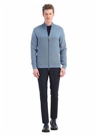 Mavi Bisiklet Yaka Selanik Pamuk Karışımlı Hırka