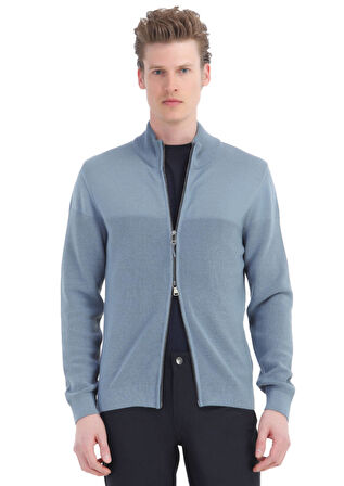 Mavi Bisiklet Yaka Selanik Pamuk Karışımlı Hırka