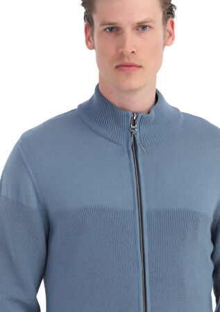 Mavi Bisiklet Yaka Selanik Pamuk Karışımlı Hırka