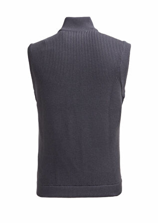 Antrasit Regular Fit Yarım Balıkçı Yaka Casual Örme Triko Yelek