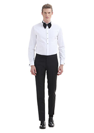 Beyaz Düz Slim Fit Duble Manşet Ata Yaka Smokin Gömlek