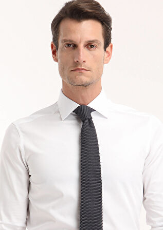 Beyaz Düz Regular Fit Dokuma Klasik %100 Pamuk Gömlek