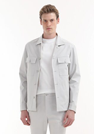 Açık Gri Düz Comfort Fit Pamuk Karışımlı Takım Elbise