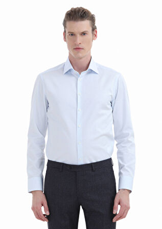Açık Mavi Düz Slim Fit Dokuma Klasik %100 Pamuk Gömlek