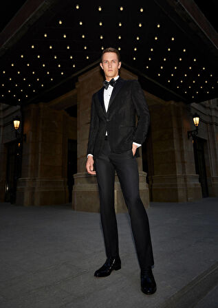 Siyah Desenli Thin&taller Slim Fit Kruvaze Yaka Dokuma Smokin Takım Elbise