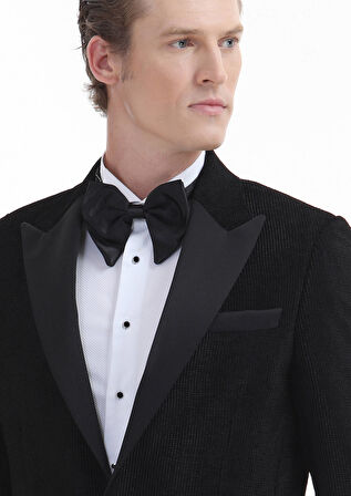Siyah Desenli Thin&taller Slim Fit Kruvaze Yaka Dokuma Smokin Takım Elbise