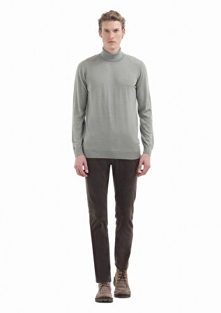 Vizon Tam Balıkçı Yaka Düz Örgü İpek Karışımlı Triko Kazak