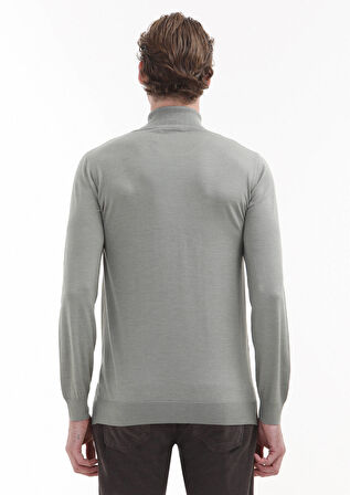 Vizon Tam Balıkçı Yaka Düz Örgü İpek Karışımlı Triko Kazak