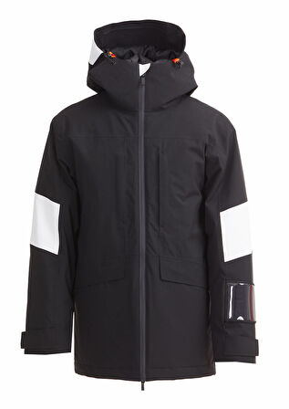 Siyah Regular Fit Kapüşonlu Casual Dokuma Kaban