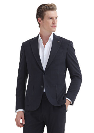 Lacivert Düz Zeroweight Slim Fit Pamuk Karışımlı Örme Takım Elbise