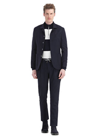 Lacivert Düz Shirt Shoulder Slim Fit Yün Karışımlı Ceket