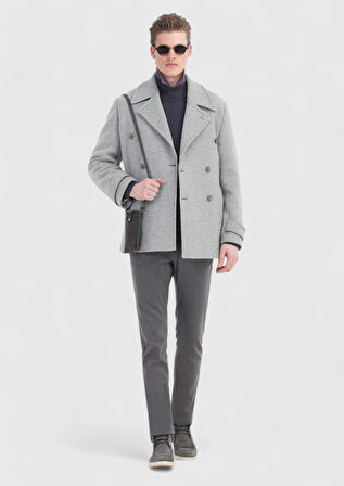 Gri Slim Fit Kruvaze Yaka Casual Örme Palto