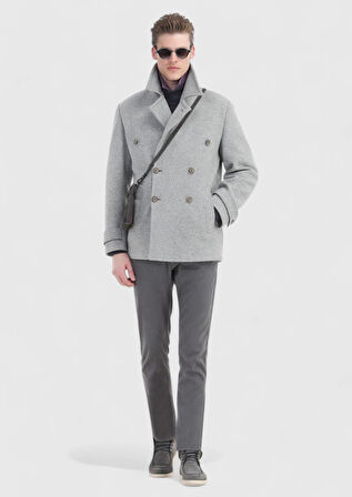 Gri Slim Fit Kruvaze Yaka Casual Örme Palto