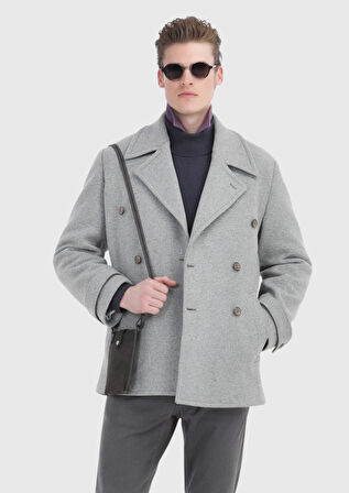 Gri Slim Fit Kruvaze Yaka Casual Örme Palto