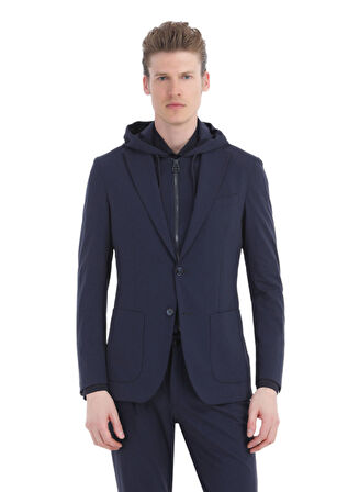 Lacivert Düz Comfort Fit Örme Takım Elbise