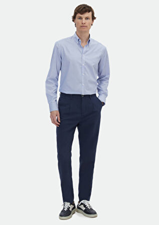 Lacivert Desenli Dokuma Jogging Fit Casual Pamuk Karışımlı Pantolon