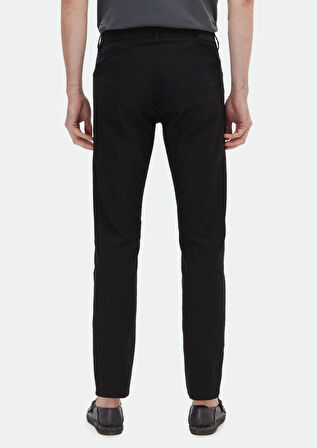 Siyah Düz Dokuma Regular Fit Casual Pamuk Karışımlı Pantolon