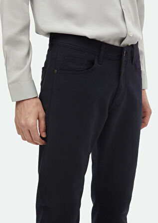 Lacivert Düz Dokuma Regular Fit Casual Pamuk Karışımlı Pantolon
