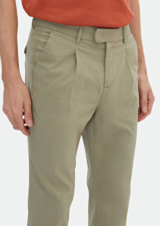 Açık Yeşil Düz Dokuma Regular Fit Casual Pamuk Karışımlı Pantolon