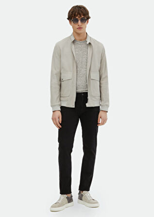Gri Regular Fit Dik Yaka Casual Süet Deri Mont