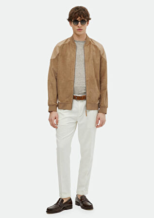 Vizon Regular Fit Dik Yaka Casual Süet Deri Mont