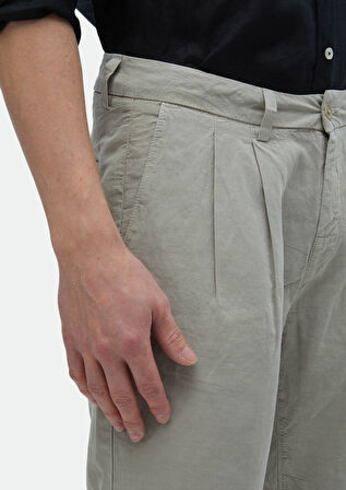 Bej Düz Dokuma Carrot Fit Casual %100 Pamuk Bermuda