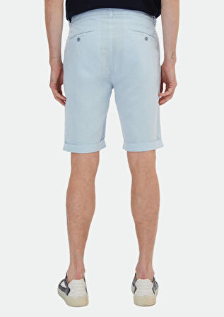 Açık Mavi Düz Dokuma Carrot Fit Casual %100 Pamuk Bermuda