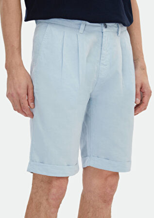 Açık Mavi Düz Dokuma Carrot Fit Casual %100 Pamuk Bermuda