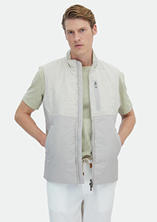 Bej Regular Fit Dik Yaka Casual Dokuma Spor Yelek