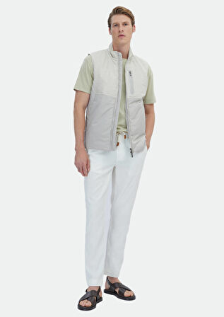 Bej Regular Fit Dik Yaka Casual Dokuma Spor Yelek